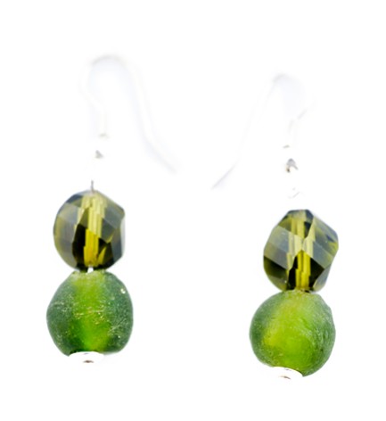Adzo olive Czech glass and Ghana bead earrings